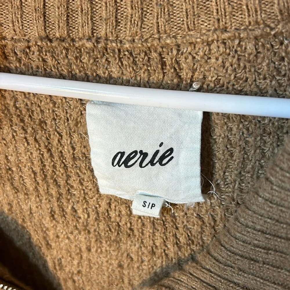 Size, small Aerie cotton polyester blend brown quarter-zip pullover sweater - Picture 3 of 9